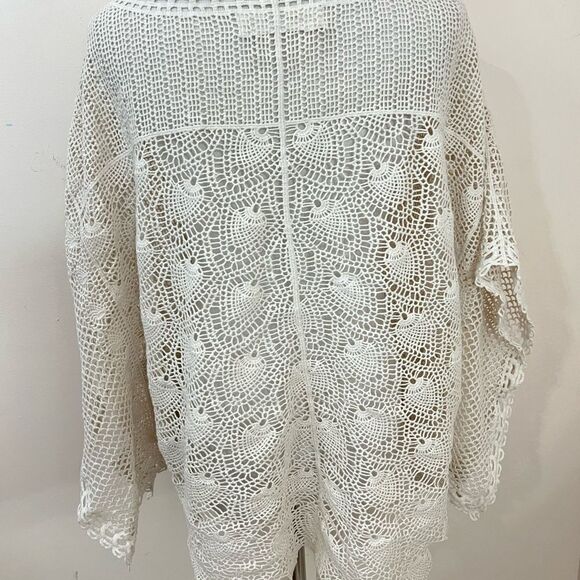 Anthropologie Sparrow Cream Summer Scalloped Crochet Poncho Top XS - Picture 6 of 10